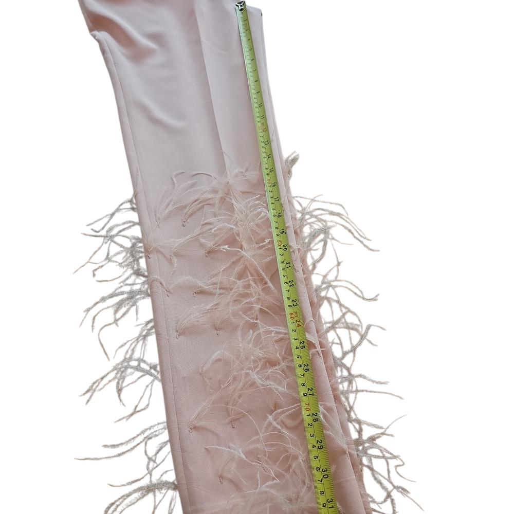 Pink Ostrich Feathered Women's Straight Leg Pants